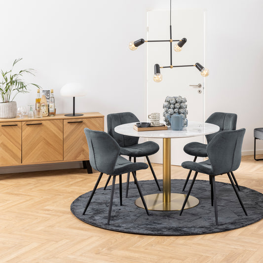 Corby Round Dining Table with White Polished Marble Top & Gold Base