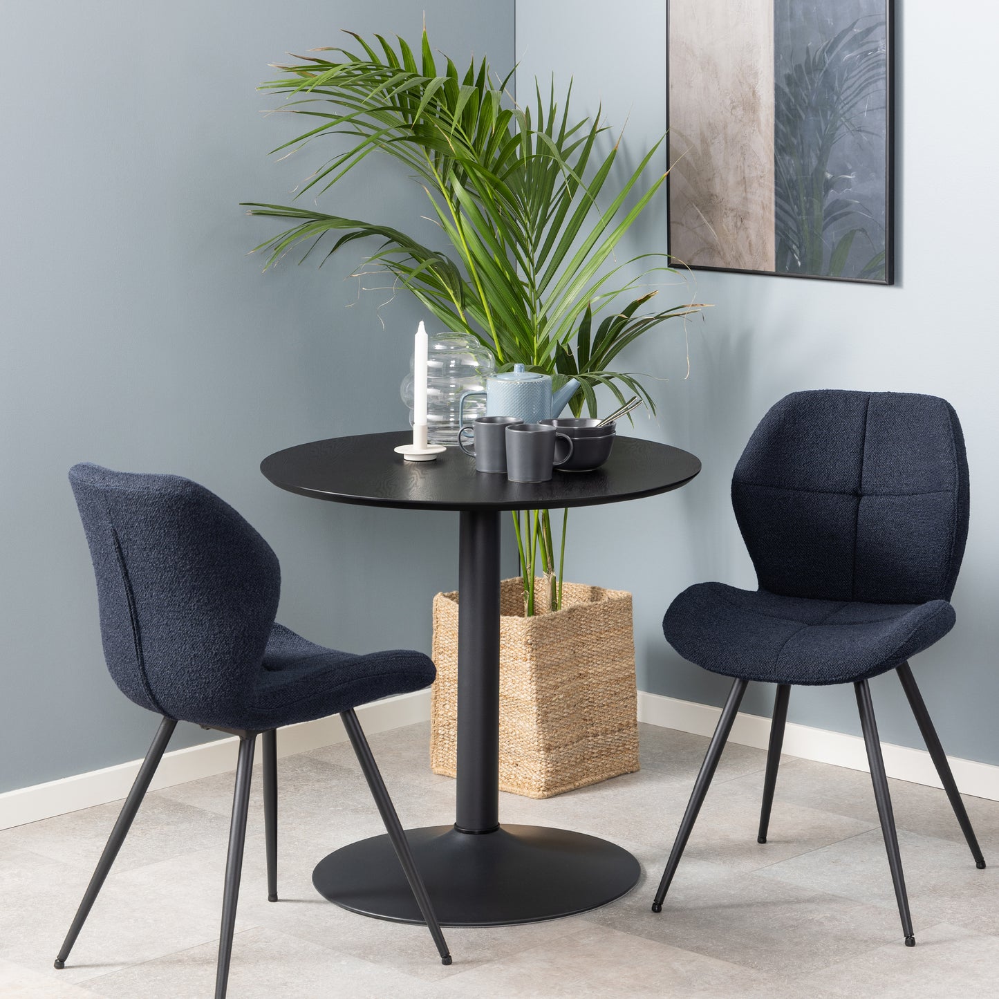 Ibiza Small Round CafÃ© Table with Black Ash Top and Matt Black Base