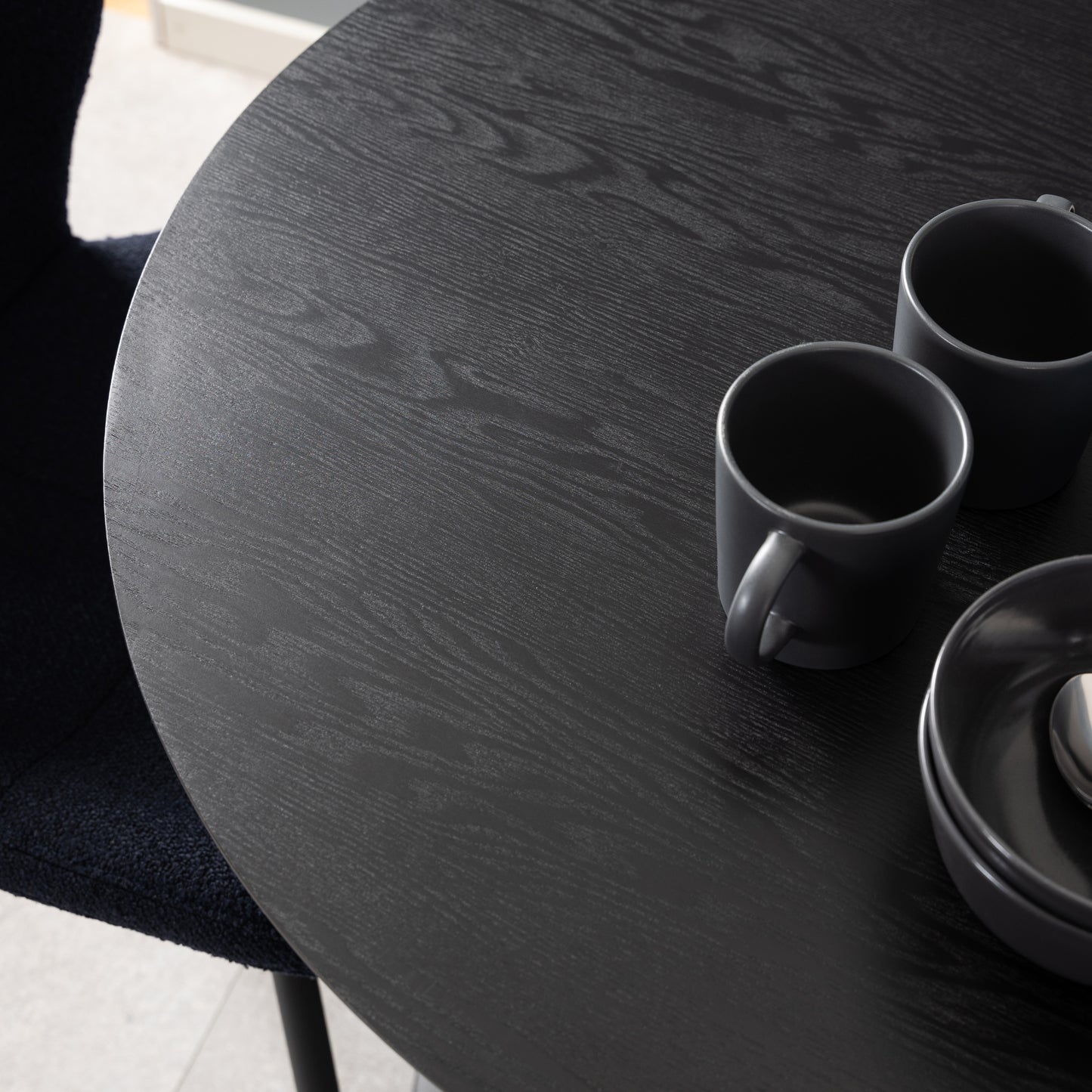 Ibiza Small Round CafÃ© Table with Black Ash Top and Matt Black Base