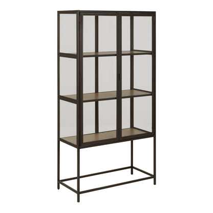 Seaford 2 Glass Door Display Cabinet in Black & Oak