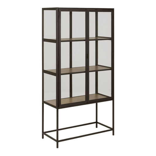 Seaford 2 Glass Door Display Cabinet in Black & Oak