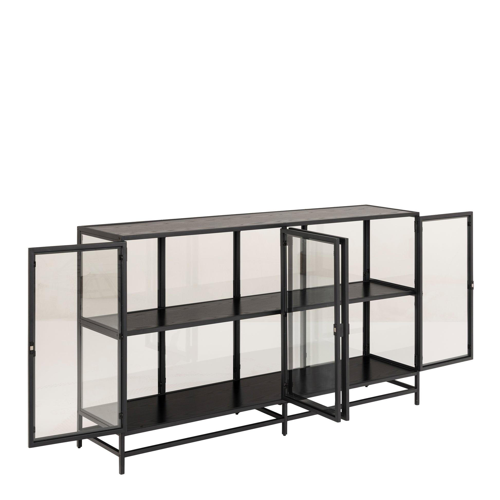 Seaford Display Cabinet with 4 Doors and 2 Shelves in Black and Oak