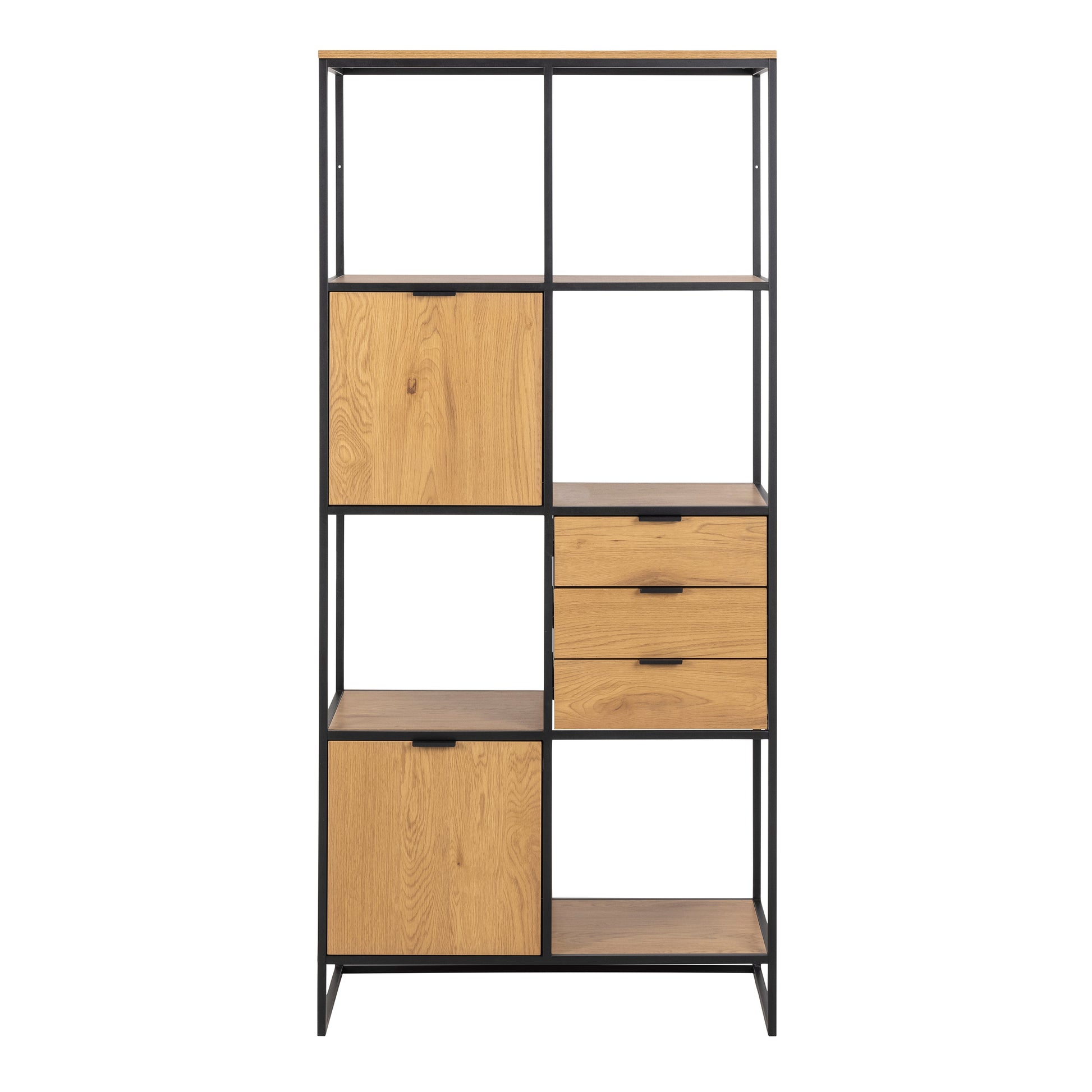 Swindon Bookcase with 2 Doors, 3 Drawers and 2 Shelves in Black