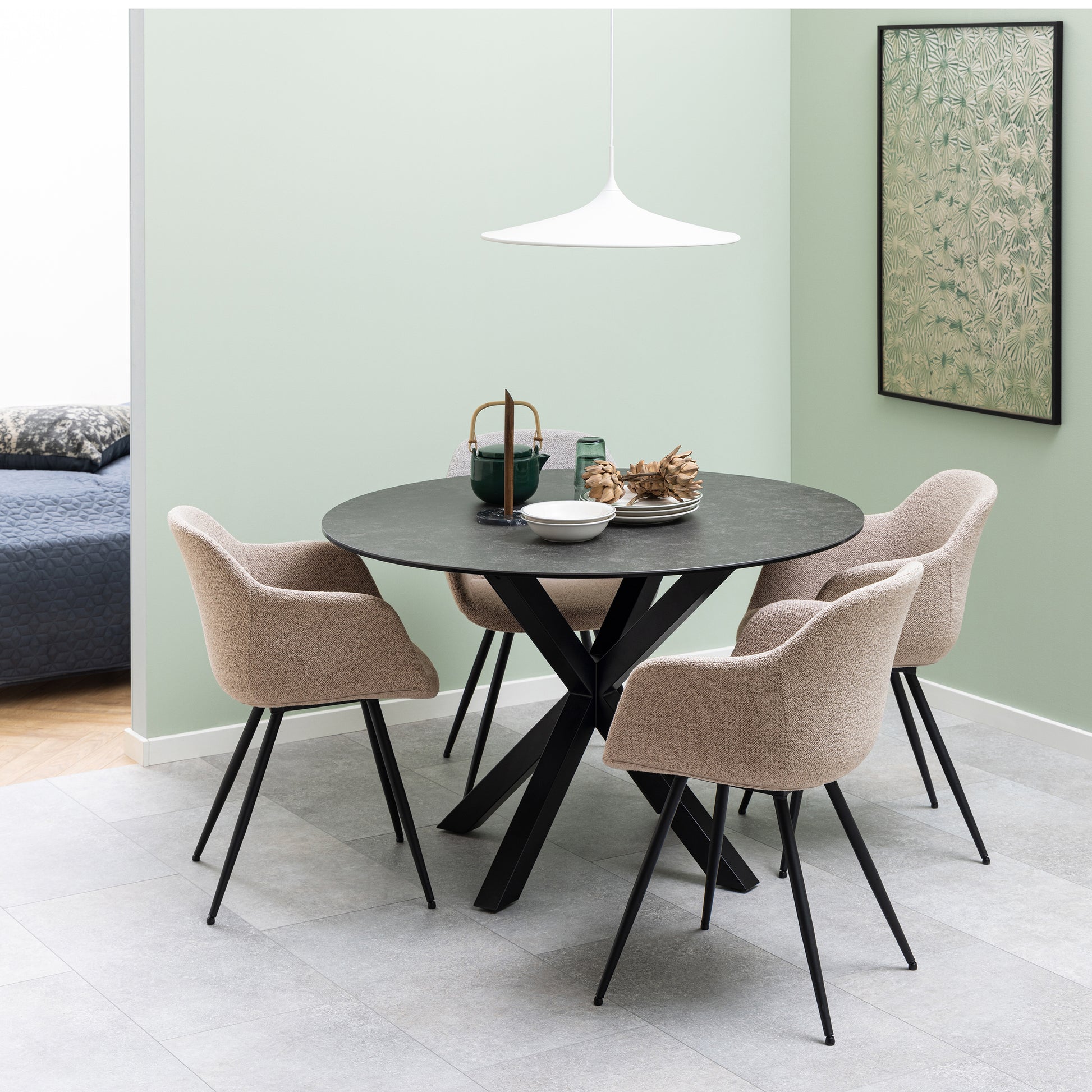 Heaven Round Dining Table with Ceramic Black Top