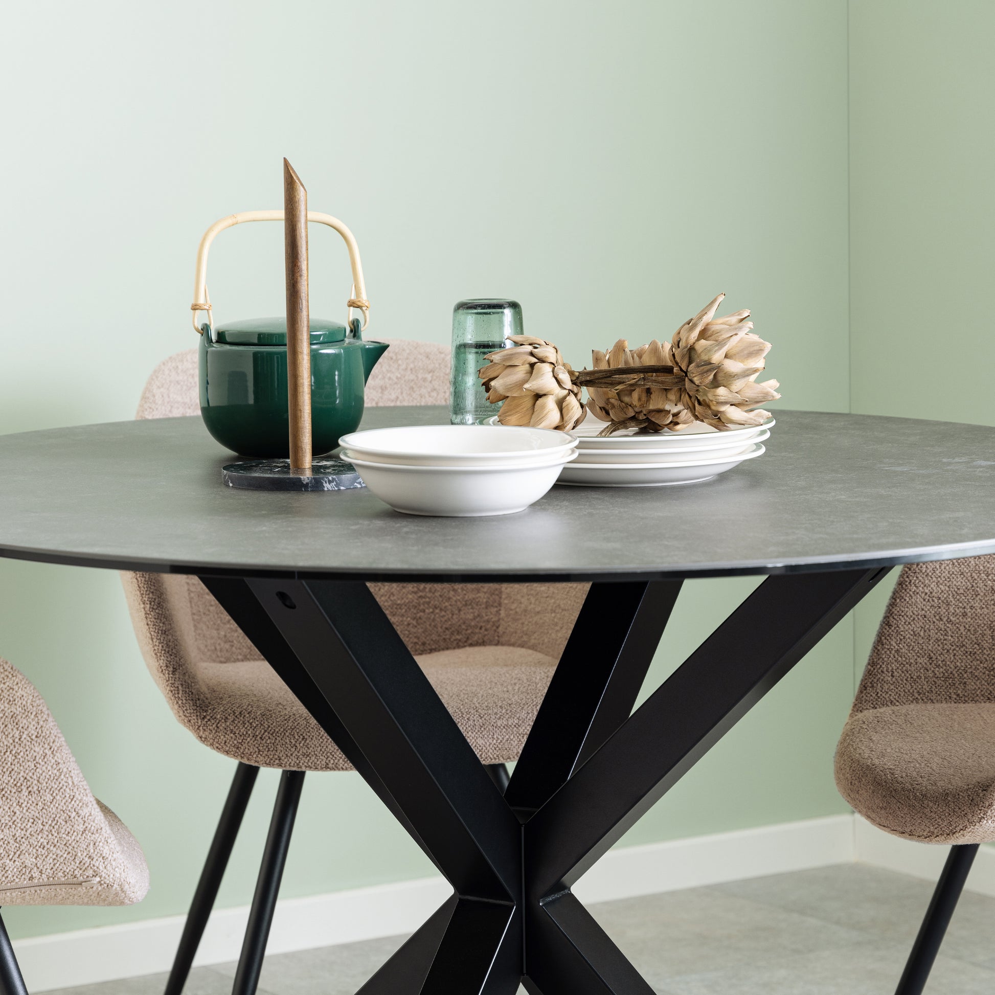 Heaven Round Dining Table with Ceramic Black Top