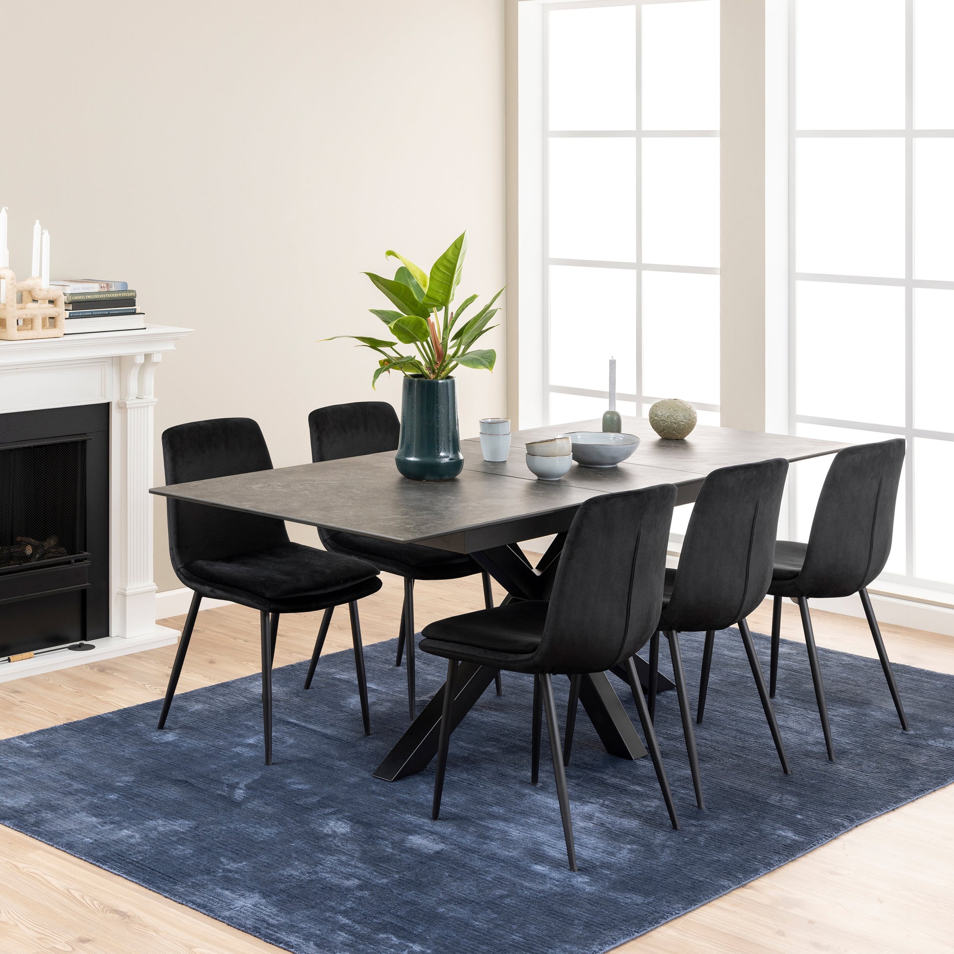 Heaven Extendable Dining Table with Ceramic Black Top 168cm