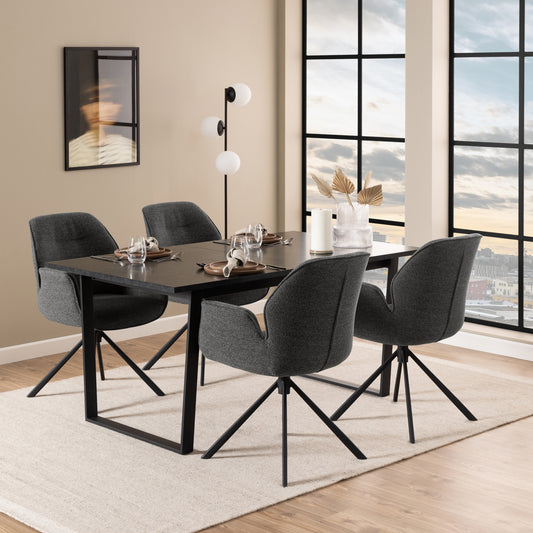 Amble Extending Dining Table with Black Marble Melamine Top & Black Legs 160-220