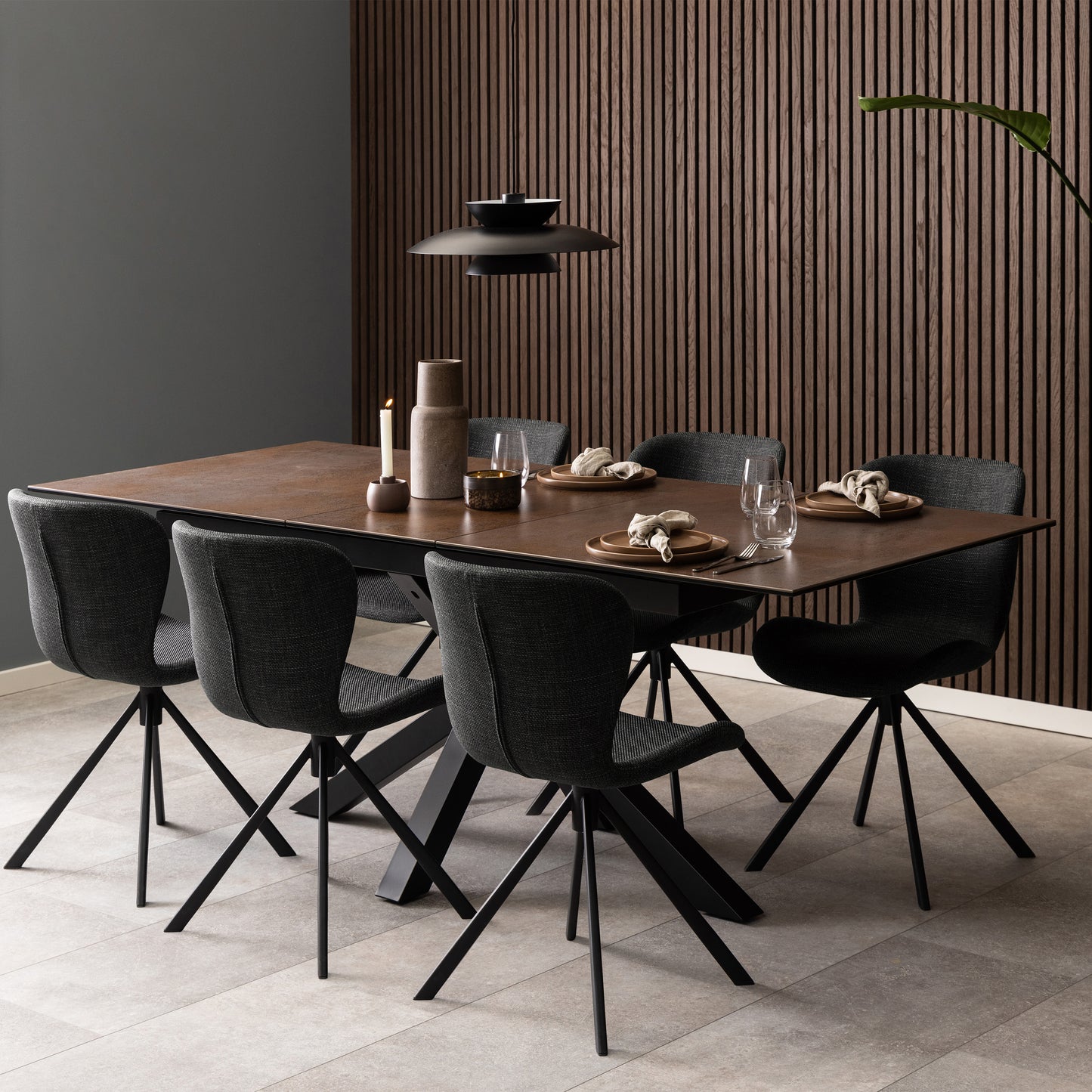 Heaven Extendable Dining Table with Ceramic Rusty Brown Top 168cm