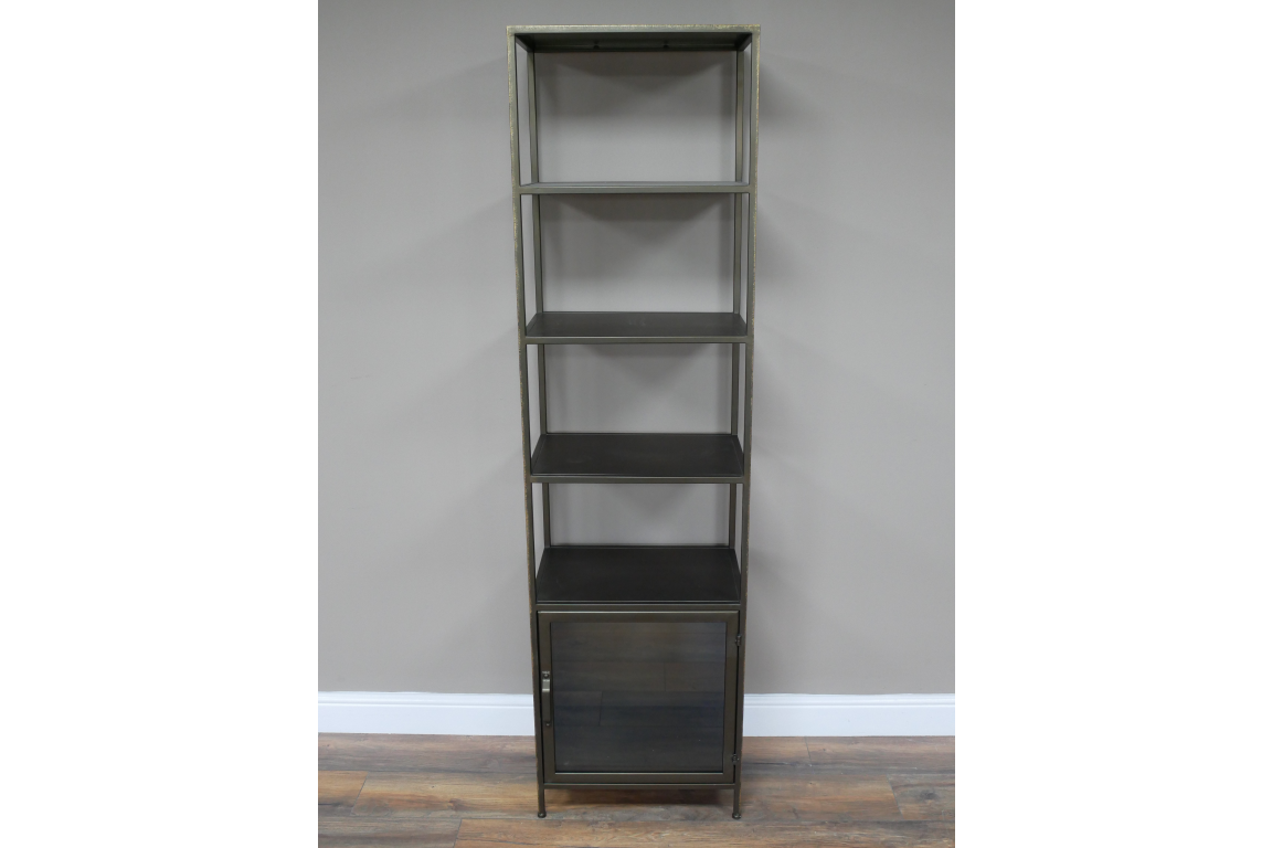 Industrial Brass 4 Shelf & 1 Door Display Cabinet