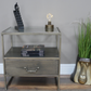 Industrial Brushed Nickel Bedside Cabinet with Glass Top