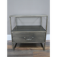 Industrial Brushed Nickel Bedside Cabinet with Glass Top