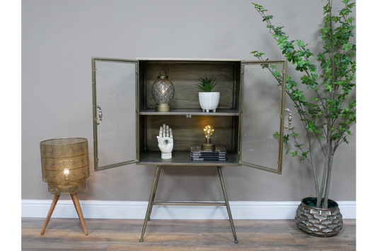 Industrial Vintage Bronze Display Cabinet