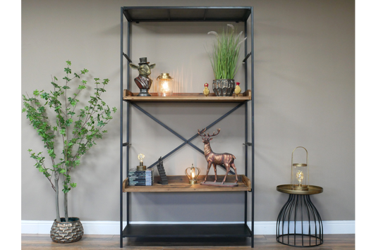 Industrial Iron & Reclaimed Wood Shelving Unit with Movable Shelves