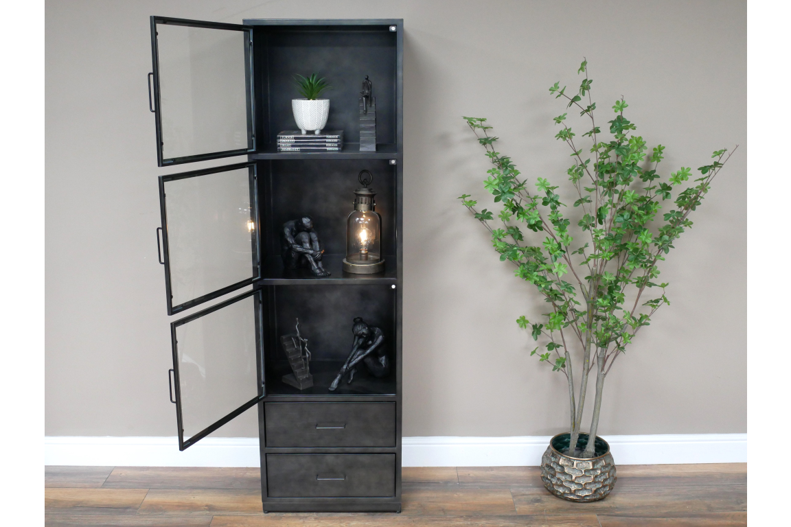 Grey Metal 3 Door & 2 Drawer Display Cabinet