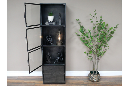 Grey Metal 3 Door & 2 Drawer Display Cabinet