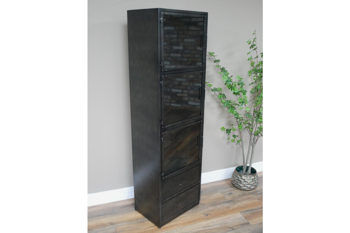 Grey Metal 3 Door & 2 Drawer Display Cabinet