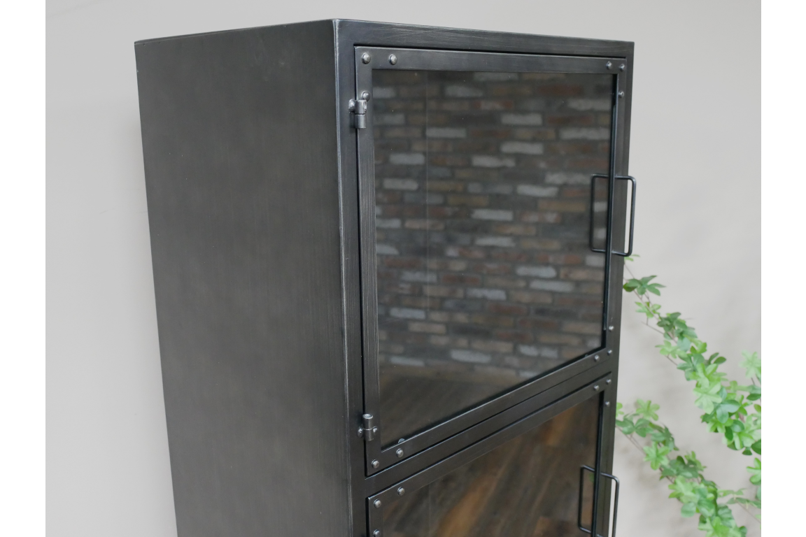 Grey Metal 3 Door & 2 Drawer Display Cabinet