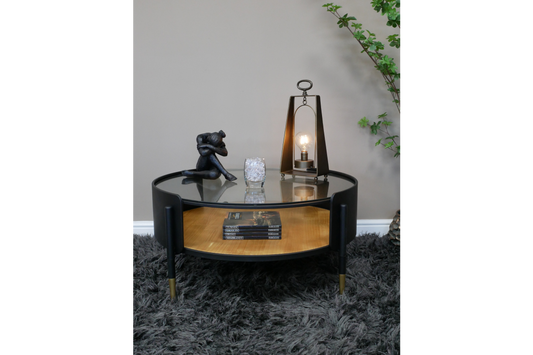 Round Metal & Wood Industrial Shelf Coffee Table