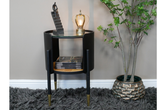 Black & Gold Chic Round Side Table