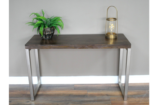 Industrial Silver Metal Legs & Solid Wood Top Side Table