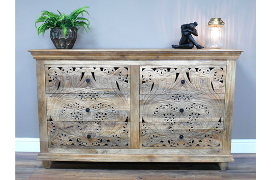 Carved Wooden 6 Drawer Cabinet