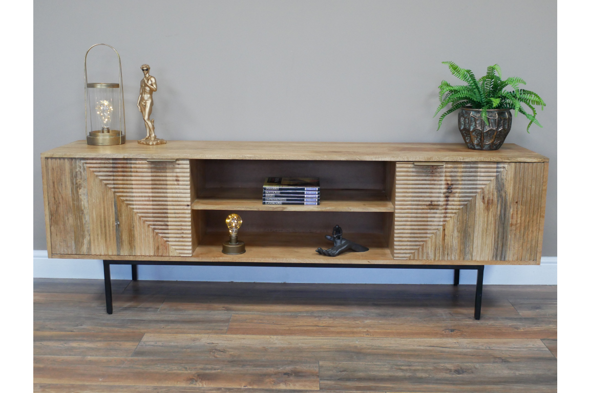 Retro Mango Wood Tv Cabinet with 2 Doors & Shelves