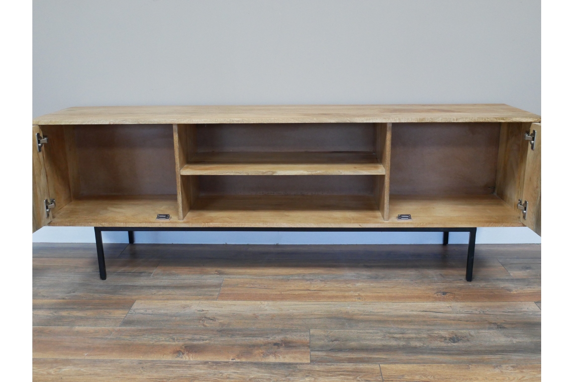 Retro Mango Wood Tv Cabinet with 2 Doors & Shelves