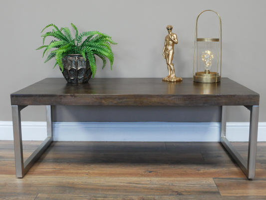 Industrial Wooden Coffee Table with Rectangular Metal Legs