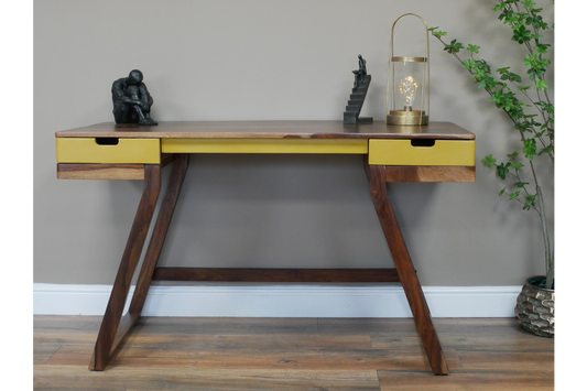 Yellow Detailed Wooden 2 Drawer Desk