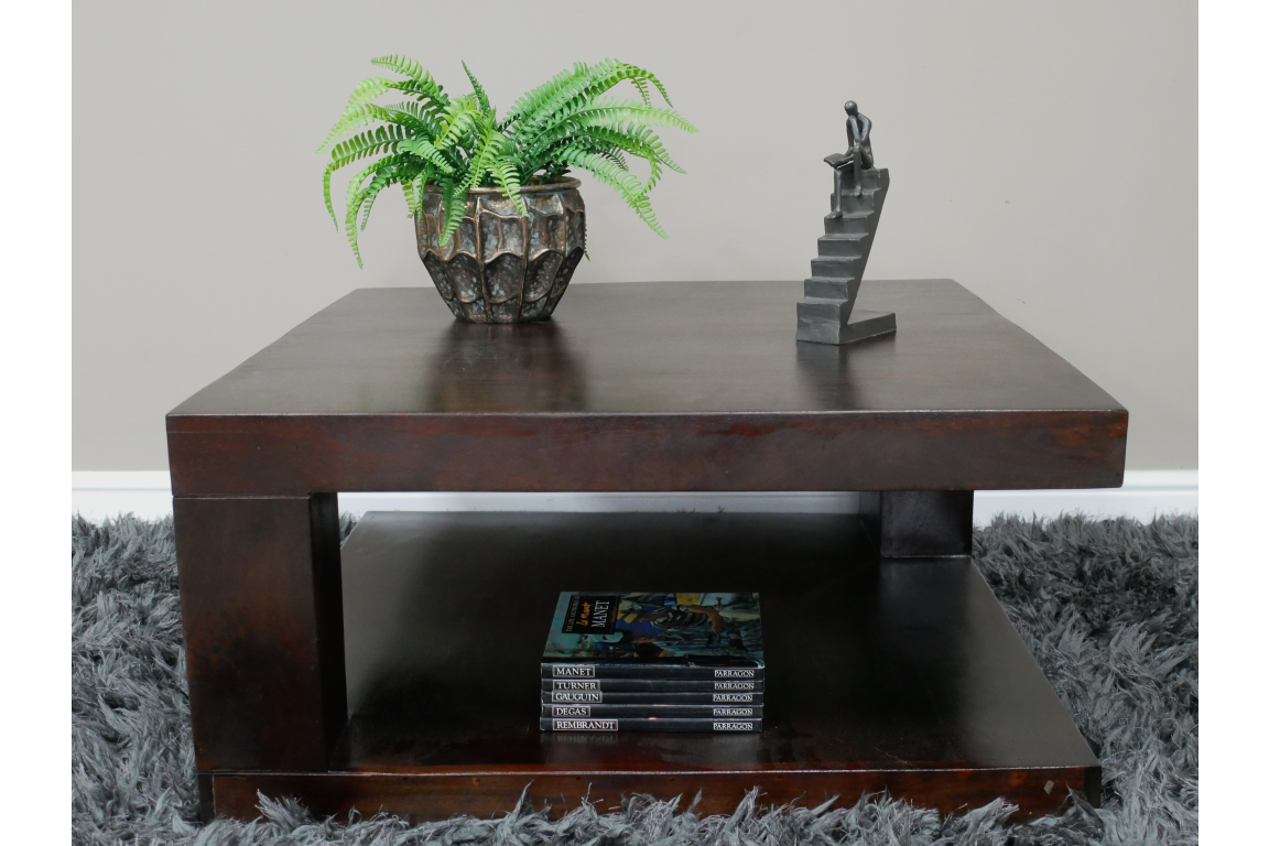 Solid Dark Wood Square Industrial Coffee Table