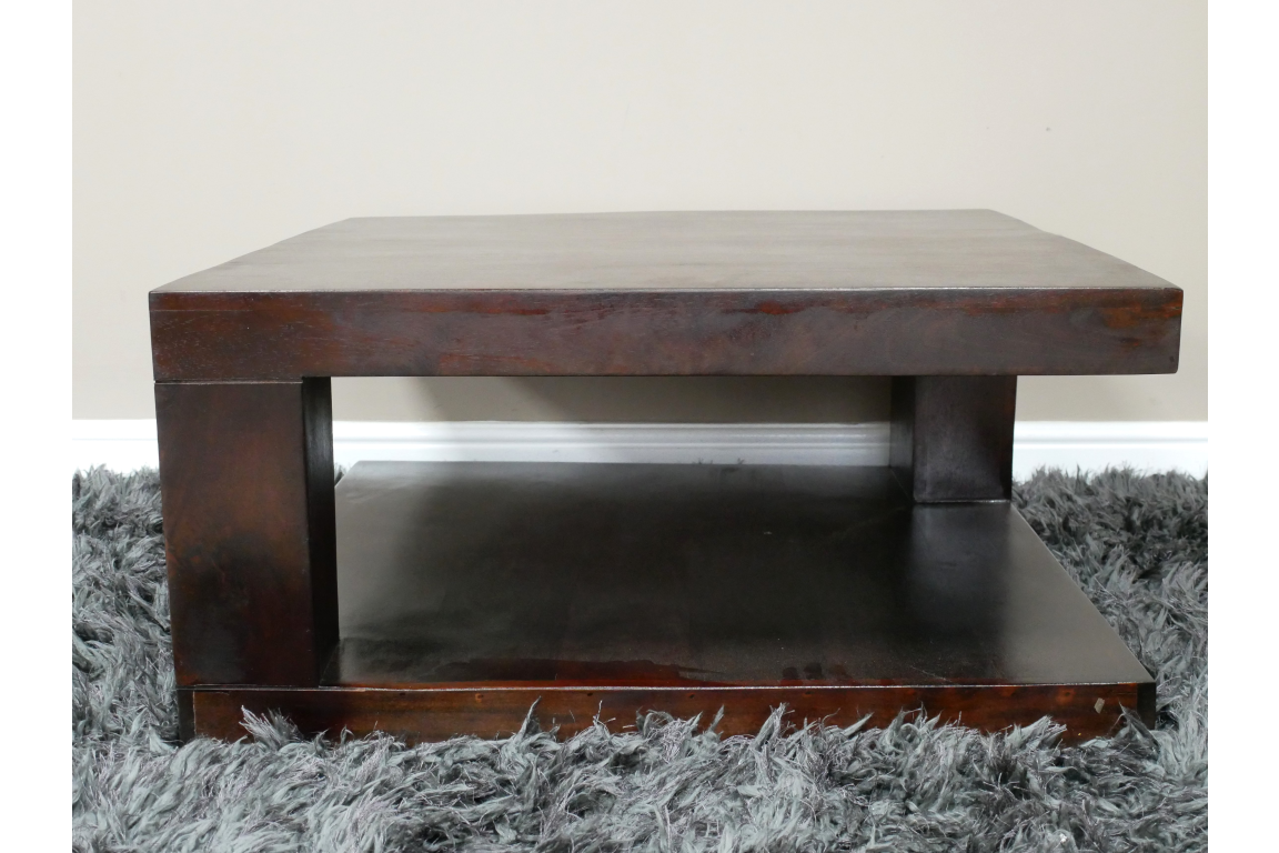 Solid Dark Wood Square Industrial Coffee Table