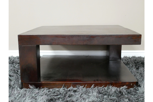 Solid Dark Wood Square Industrial Coffee Table