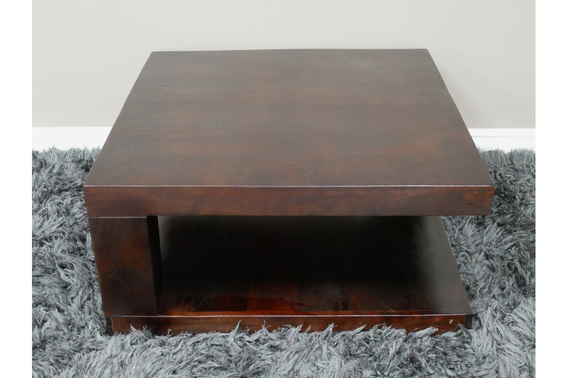 Solid Dark Wood Square Industrial Coffee Table