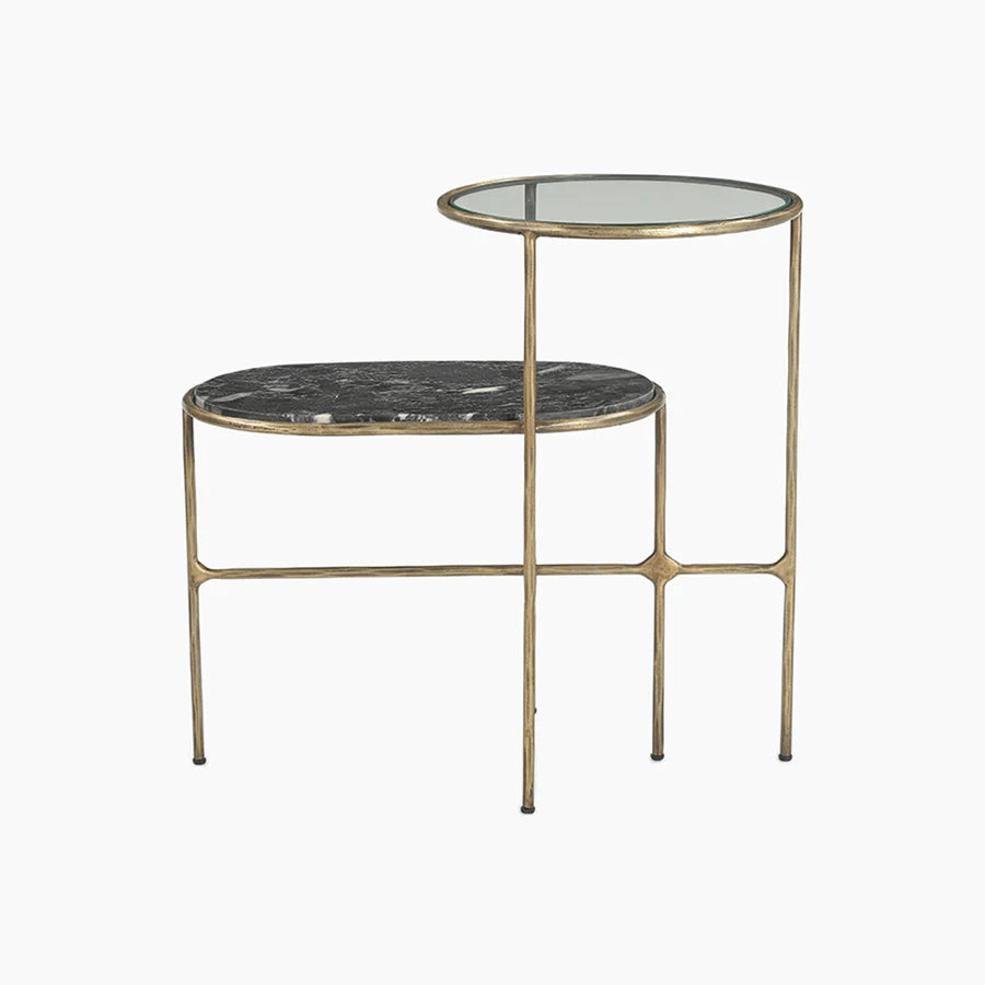 Astral Sculptured End Table, marble, iron & glass