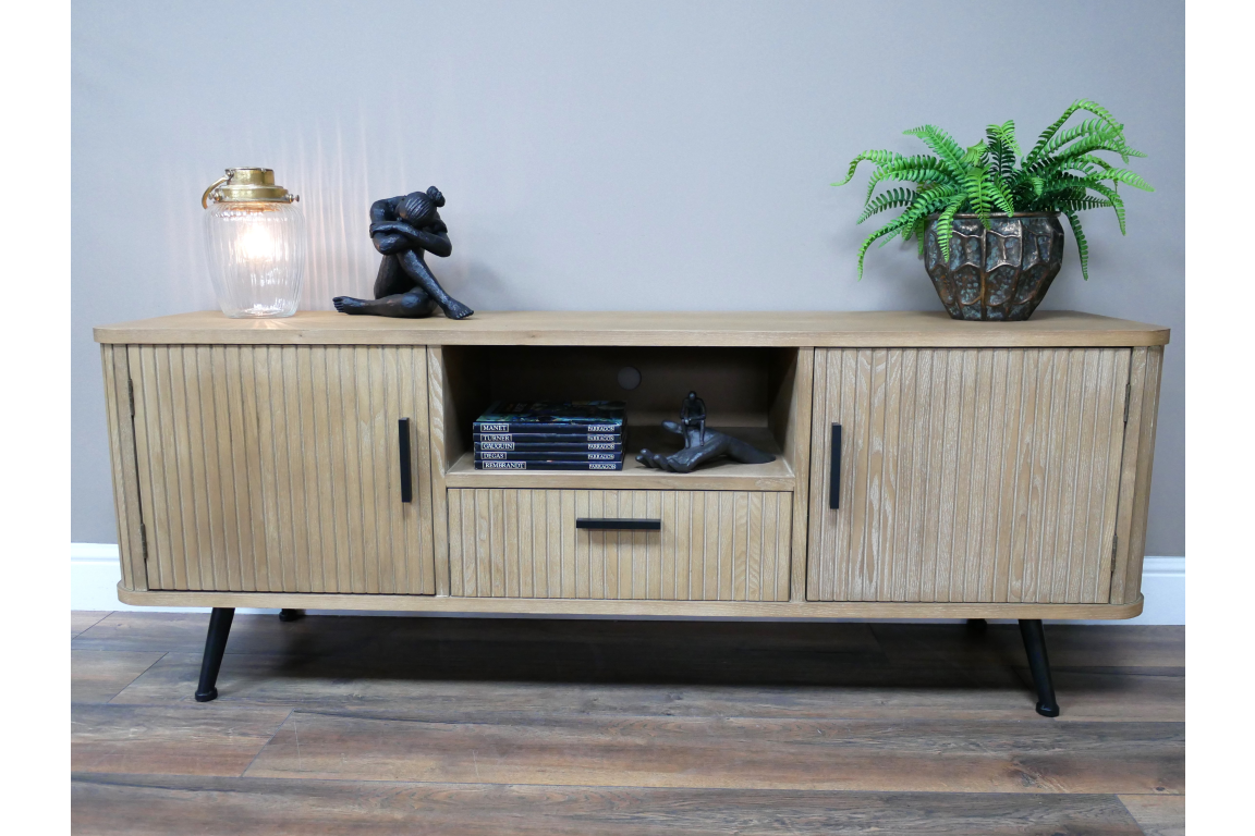 Scandi Style Ribbed Wood TV Cabinet