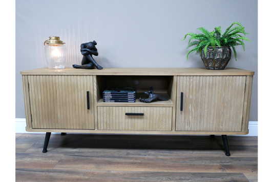 Scandi Style Ribbed Wood TV Cabinet