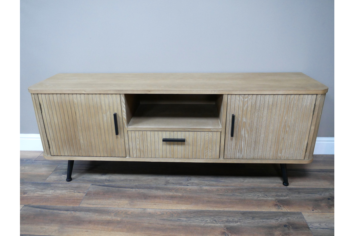 Scandi Style Ribbed Wood TV Cabinet