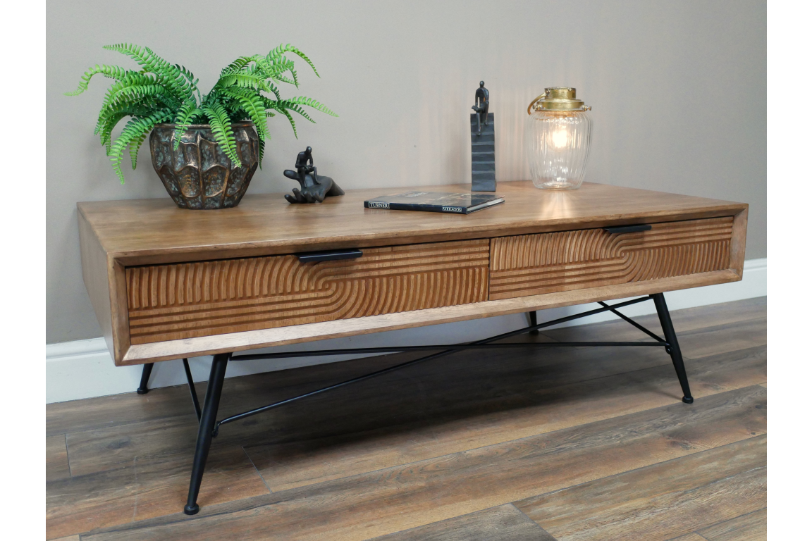 Retro Fir wood Coffee Table with Drawers