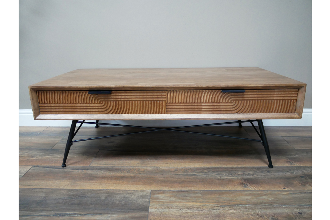 Retro Fir wood Coffee Table with Drawers