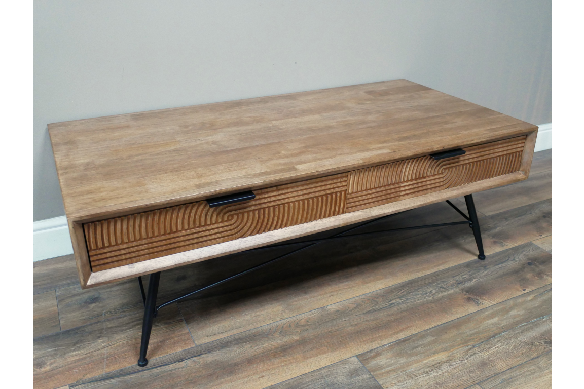 Retro Fir wood Coffee Table with Drawers