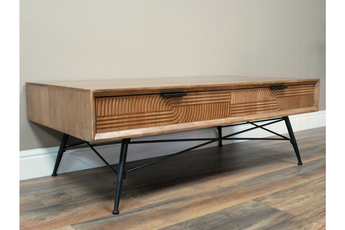 Retro Fir wood Coffee Table with Drawers