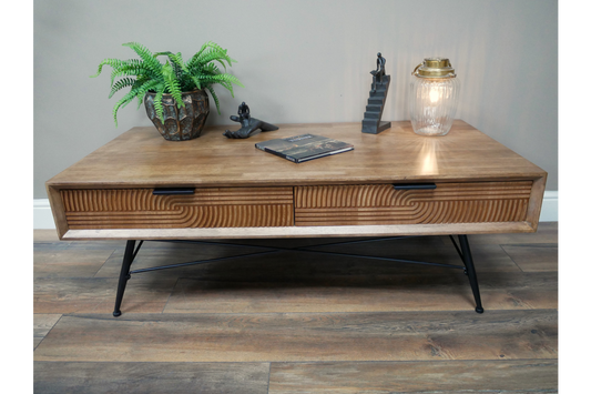 Retro Fir wood Coffee Table with Drawers