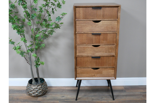 Retro 6-Drawer Tall Boy with Grooved Front