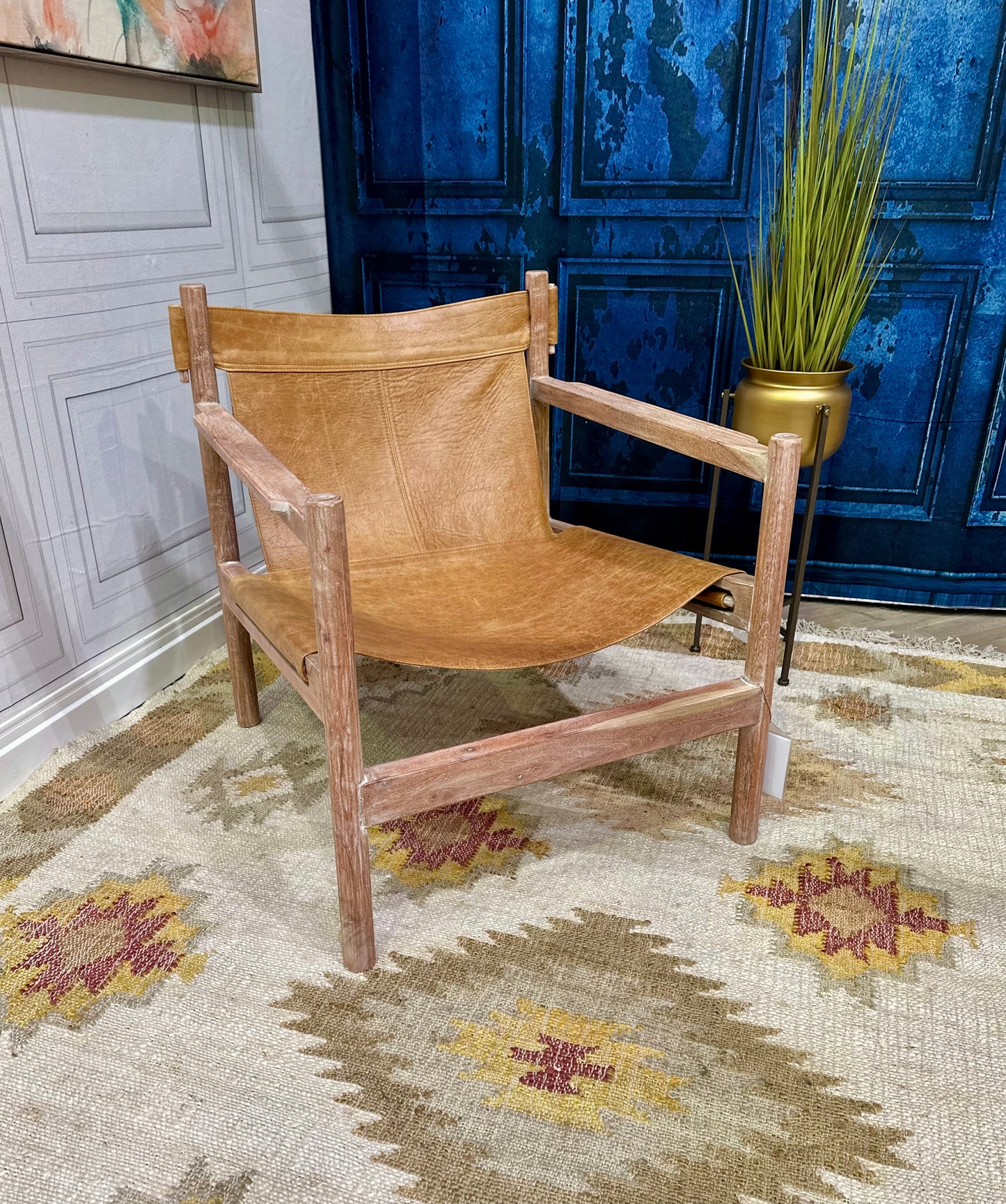 Odisha Wooden Frame Leather Accent Chair