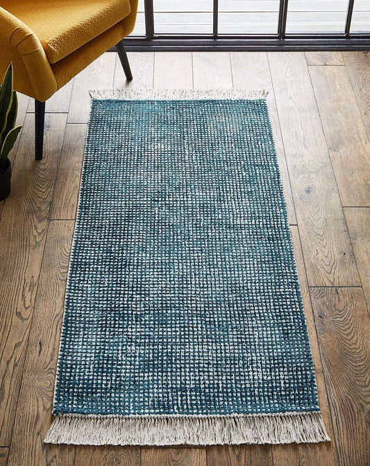 Hallie Woven Fringe Rug In Teal 80 x 150cm