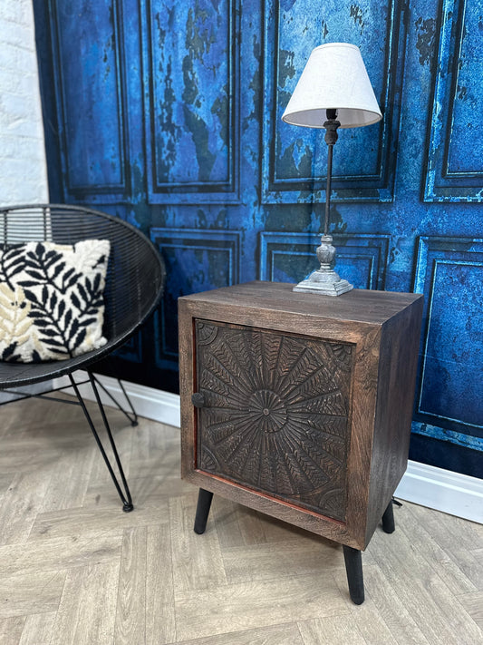 Reiki Mandala Wooden Side Table