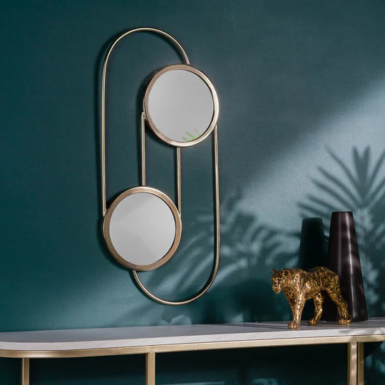 Yard Abstract Double Round Circular Wall Mirror Brass