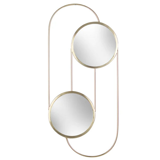 Yard Abstract Double Round Circular Wall Mirror Brass