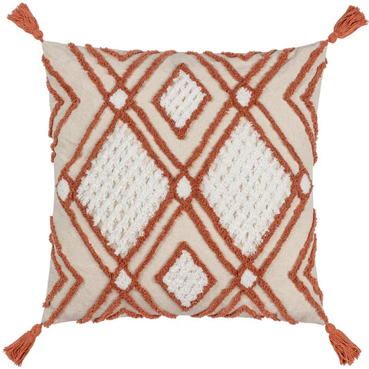 Furn Aquene Tufted Tasselled Cushion Natural/Brick