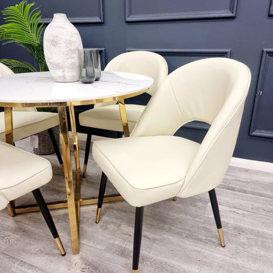 Astra Dining Chair, Cream Faux Leather